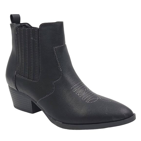 Sun + Stone Women Western Ankle Booties Grangerr Size US 8M Black Smooth - Picture 1 of 6